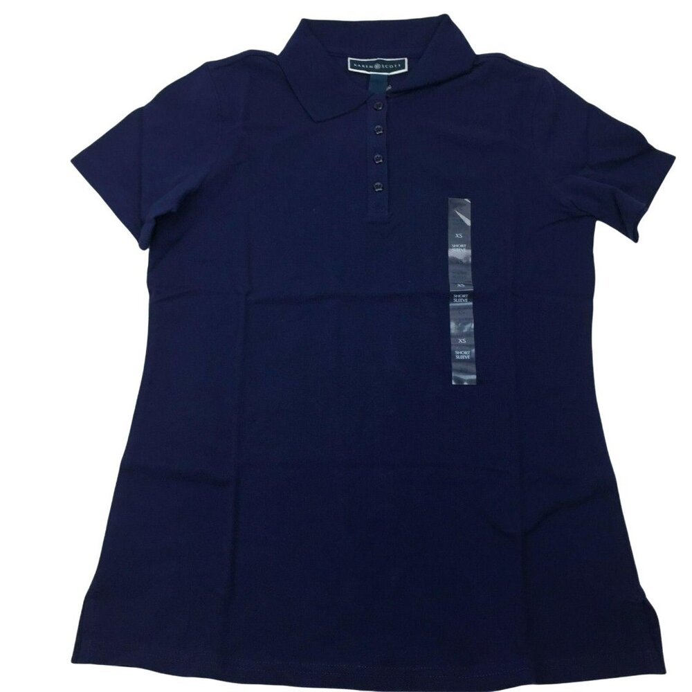 Macys Karen Scott Polo Women's Navy Blue Short Sleeve Top T-Shirt  X-Small XS